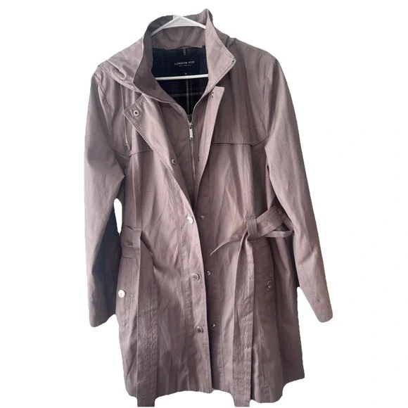London Fog Tower Women's Trench Coat Jacket Size X-Large Rose Gold Belted - Picture 4 of 14